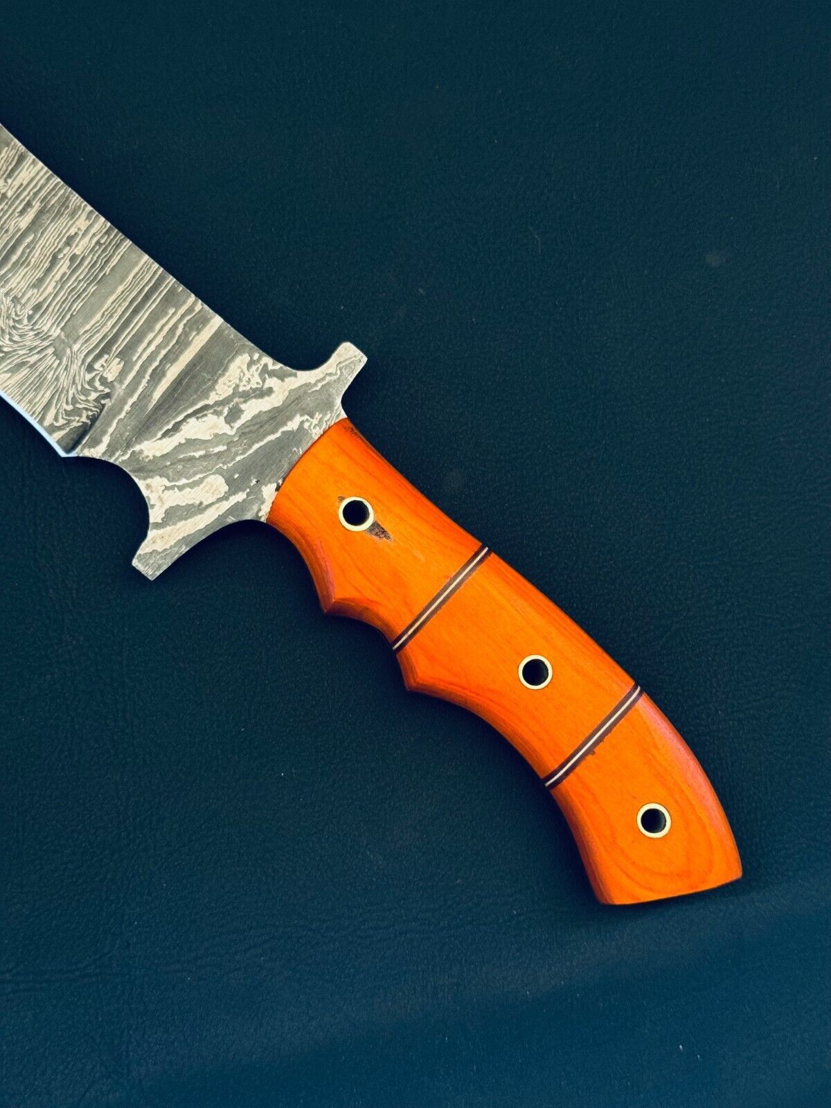 Fire Storm Damascus Steel Bowie Knife with Wood Handle for Hunting and Camping