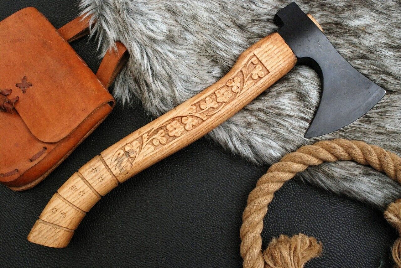 Handmade Carbon Steel Viking Throwing Tomahawk Axe Hatchet with Leather Sheath