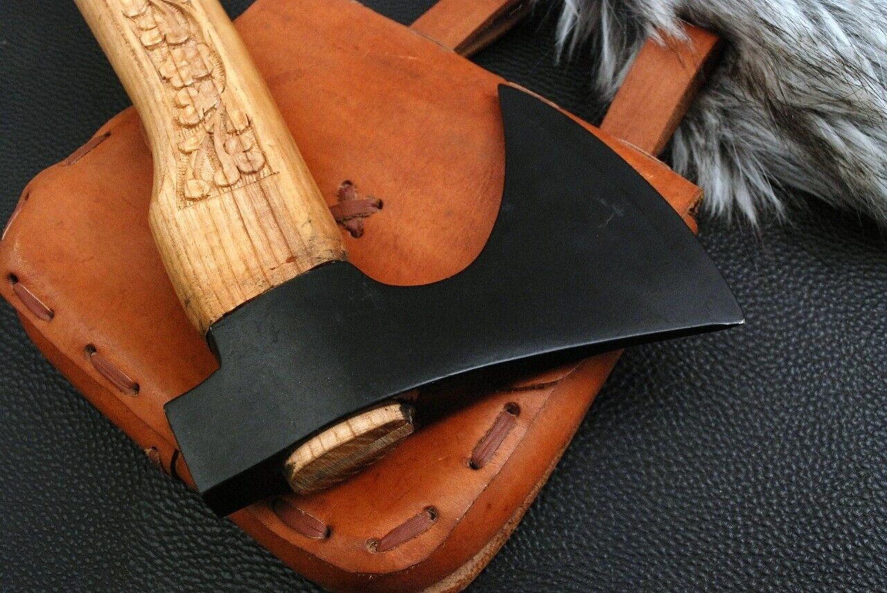 Handmade Carbon Steel Viking Throwing Tomahawk Axe Hatchet with Leather Sheath
