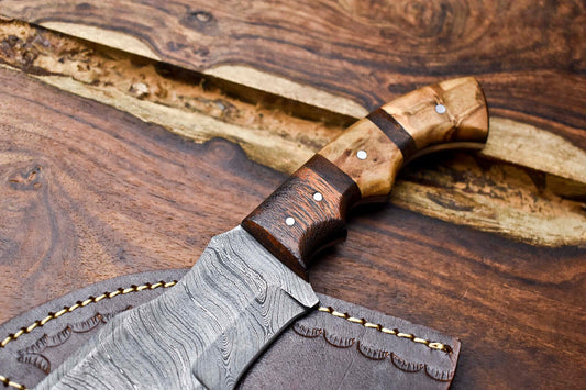 Rare Handmade Damascus Tracker Knife | Full Tang Camping, Hunting & Survival Blade with Leather Sheath