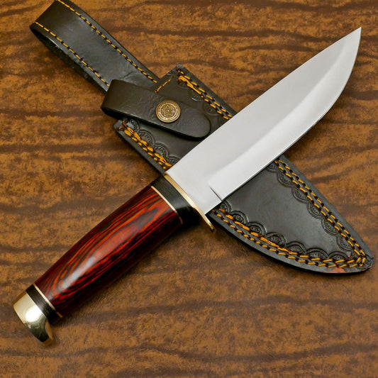 Handmade D2 Steel Bowie Knife | Camping & Hunting Full Tang with Pakka Wood Handle 12"