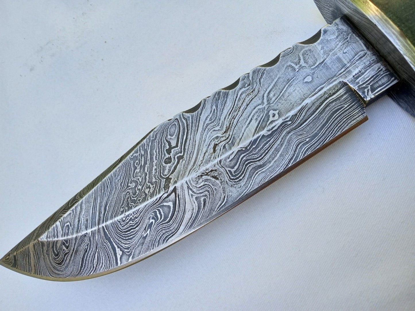 Heritage Forge 10.5 Inch Damascus Steel Bowie Knife with Micarta Handle Full Tang + Leather Sheath