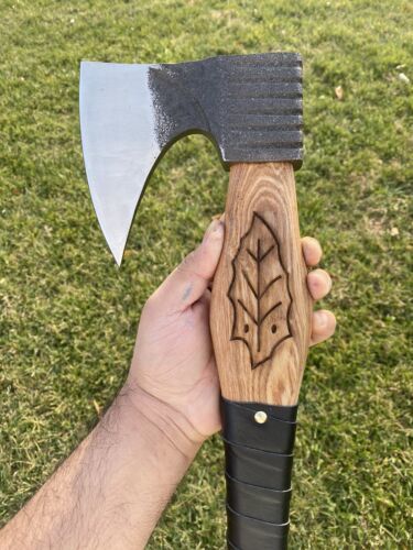 Handmade Forged High Carbon Steel Viking Tomahawk Hatchet Axe | Olive Wood & Leather Wrap