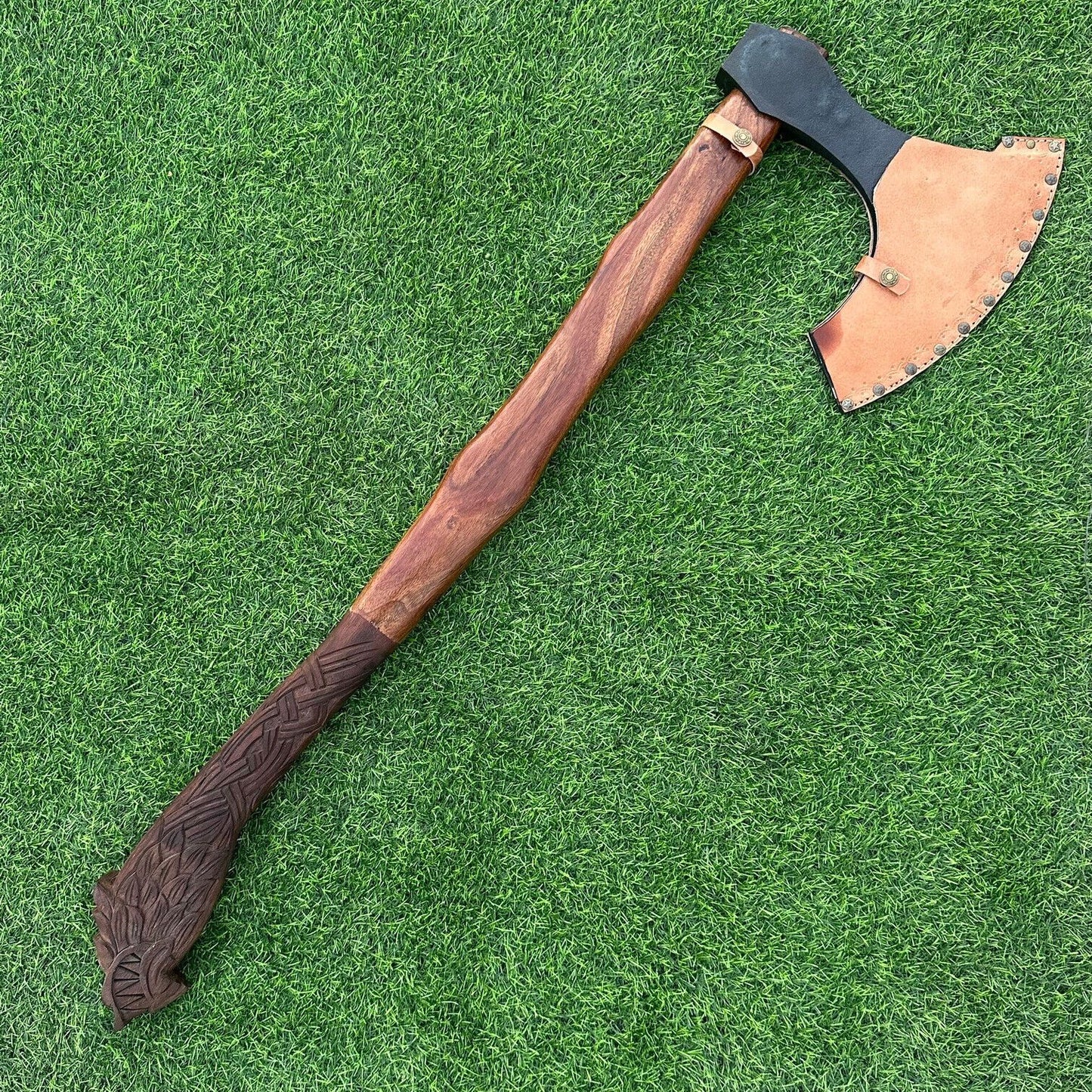 Handmade Forged Carbon Steel Viking Bearded Axe with Wooden Handle