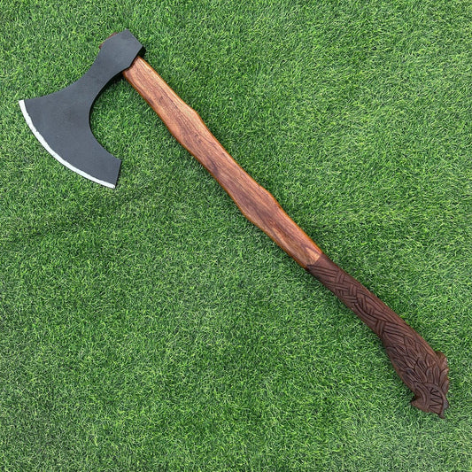 Handmade Forged Carbon Steel Viking Bearded Axe with Wooden Handle