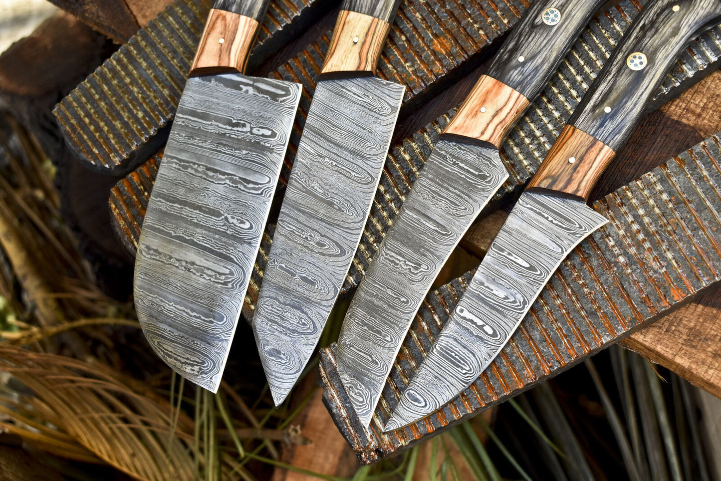 Custom Forged Chef Knife Twist Damascus Pakka Wood Lot of 4 EDC