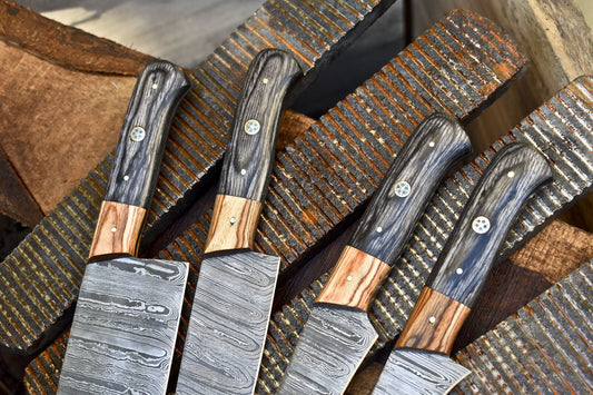 Custom Forged Chef Knife Twist Damascus Pakka Wood Lot of 4 EDC