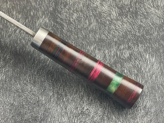 12 Inch Custom Handmade Damascus Bowie Knife with Hardwood Handle and Leather Sheath