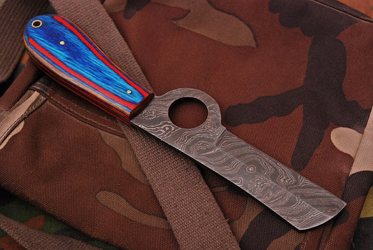 Hand Forged Damascus Steel Bull Cutter Knife Custom Cowboy Bull Knife with Wood Handle