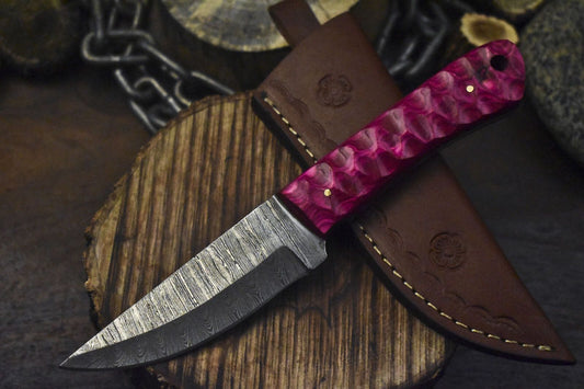 Custom Twist Damascus Skinner Knife Hardwood Handle EDC Fixed Blade