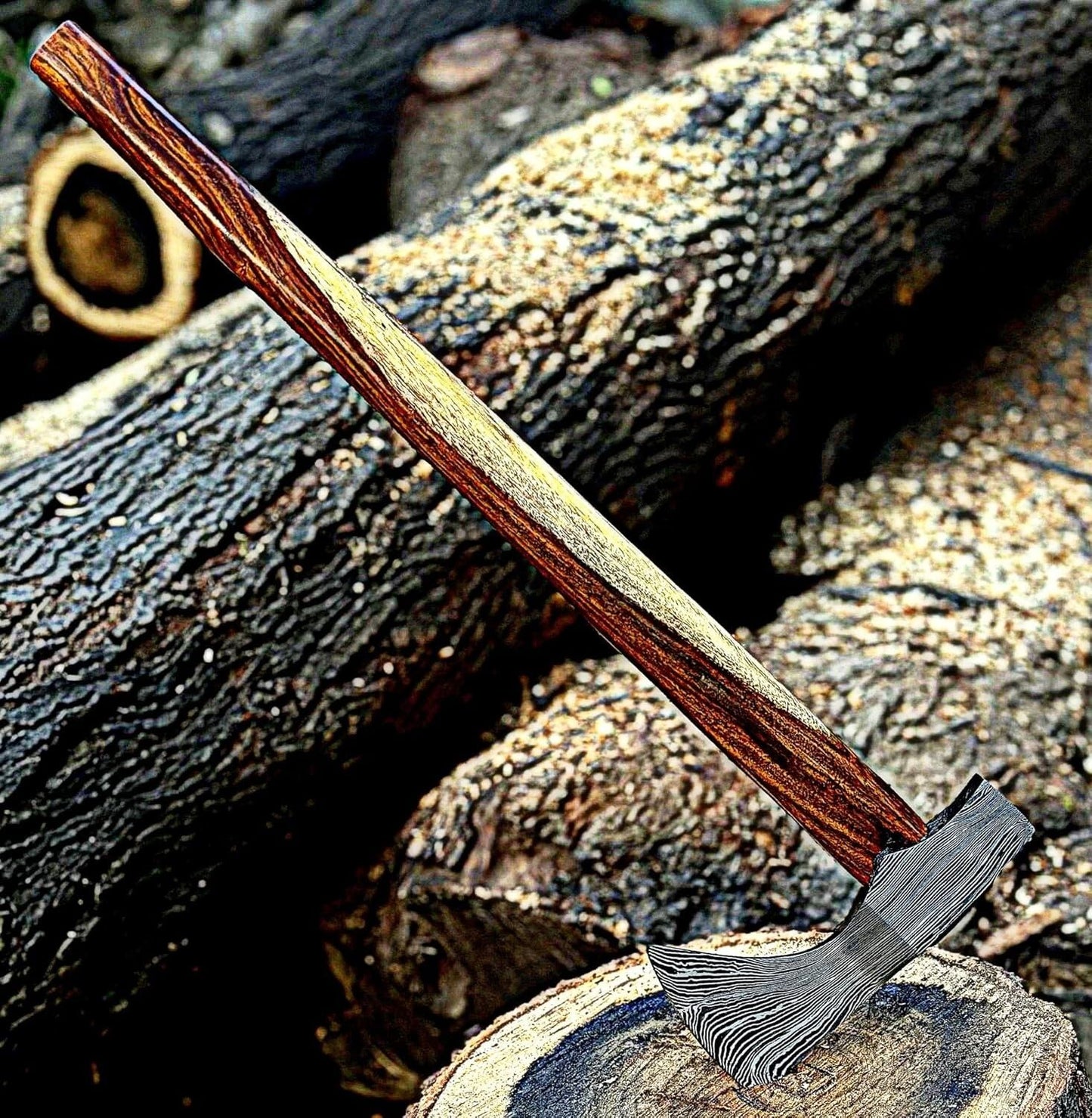 Handmade Damascus Steel Axe Hatchet Tomahawk | 18-Inch Viking Axe with Wood Handle & Leather Sheath