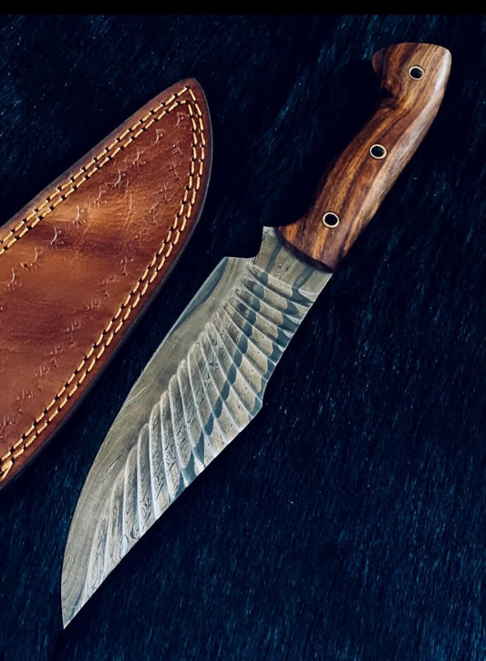 Heritage Forge 11.75 Inch Damascus Skinner Knife with Camel Bone and Wood Handle