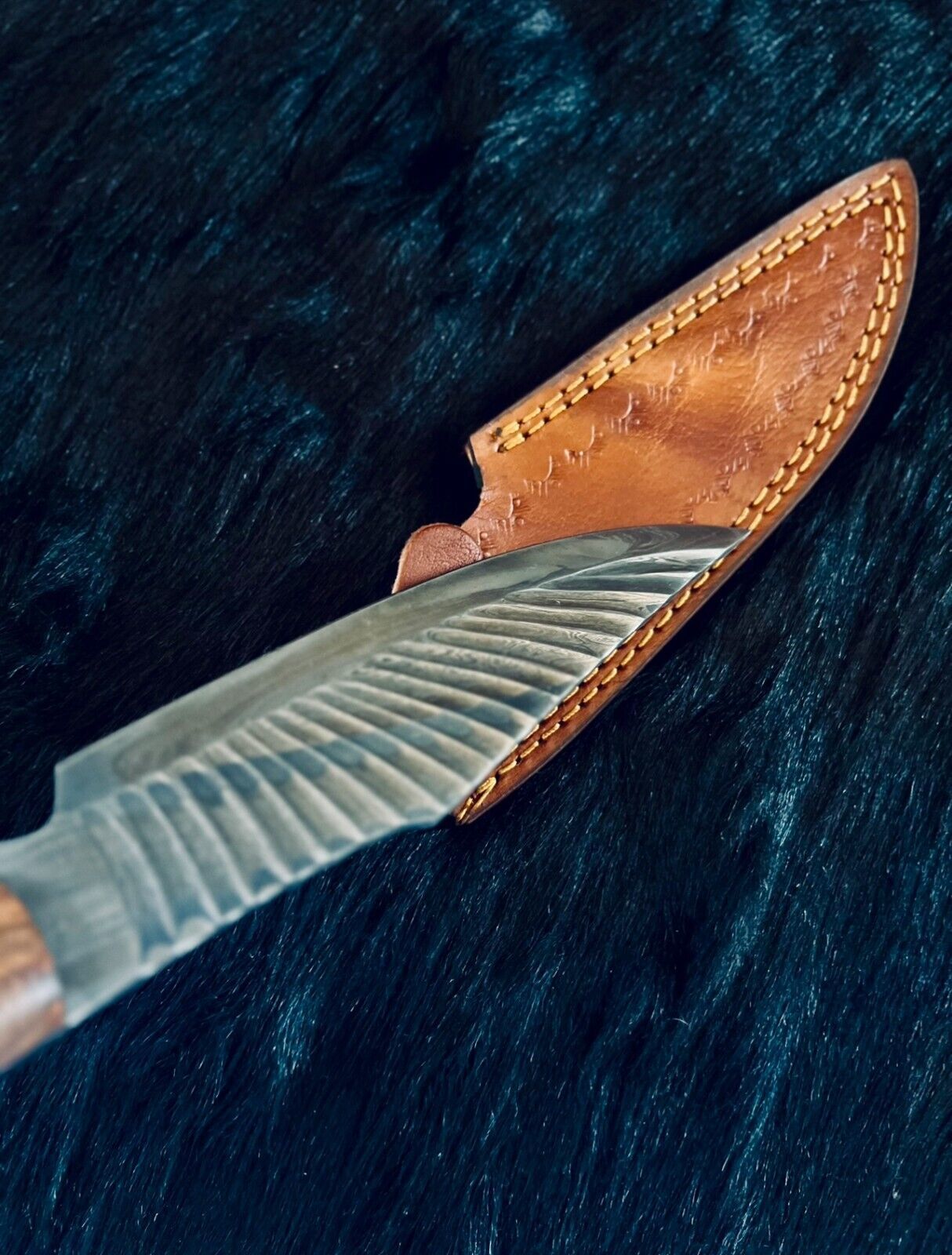Heritage Forge 11.75 Inch Damascus Skinner Knife with Camel Bone and Wood Handle