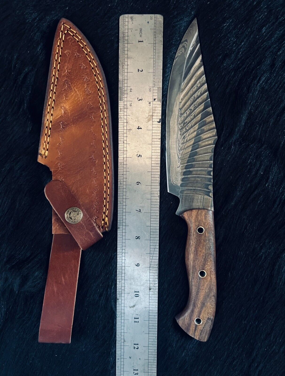Heritage Forge 11.75 Inch Damascus Skinner Knife with Camel Bone and Wood Handle