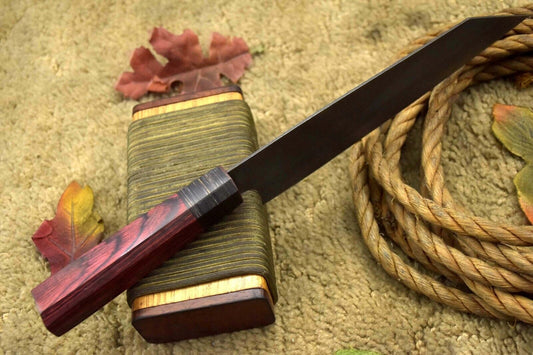 13.7" Custom Handmade Spring Steel 5160 Chef Knife with Wooden Handle