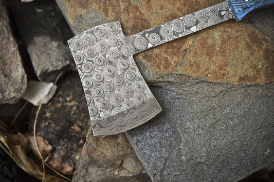 .Clever Chopper Axe Knife Rain Drop Damascus Walnut Wood with Leather Sheath