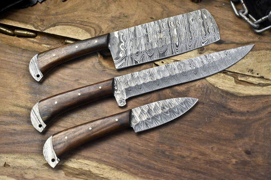 Hot Item 3-Piece Chef Knife Set – Twist Damascus Steel with Walnut Wood Handle