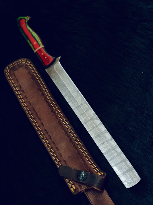 15" Heritage Forge Twist Damascus Brisket Bowie Knife – Bone & Wood Handle