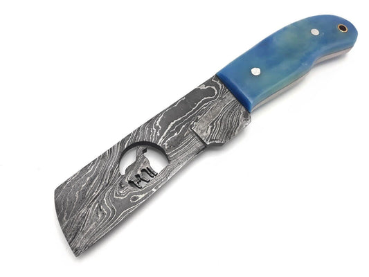 Hand Forged Damascus Steel Bull Cutter Knife 8" Custom Bull Cutter Knife with Resin handle