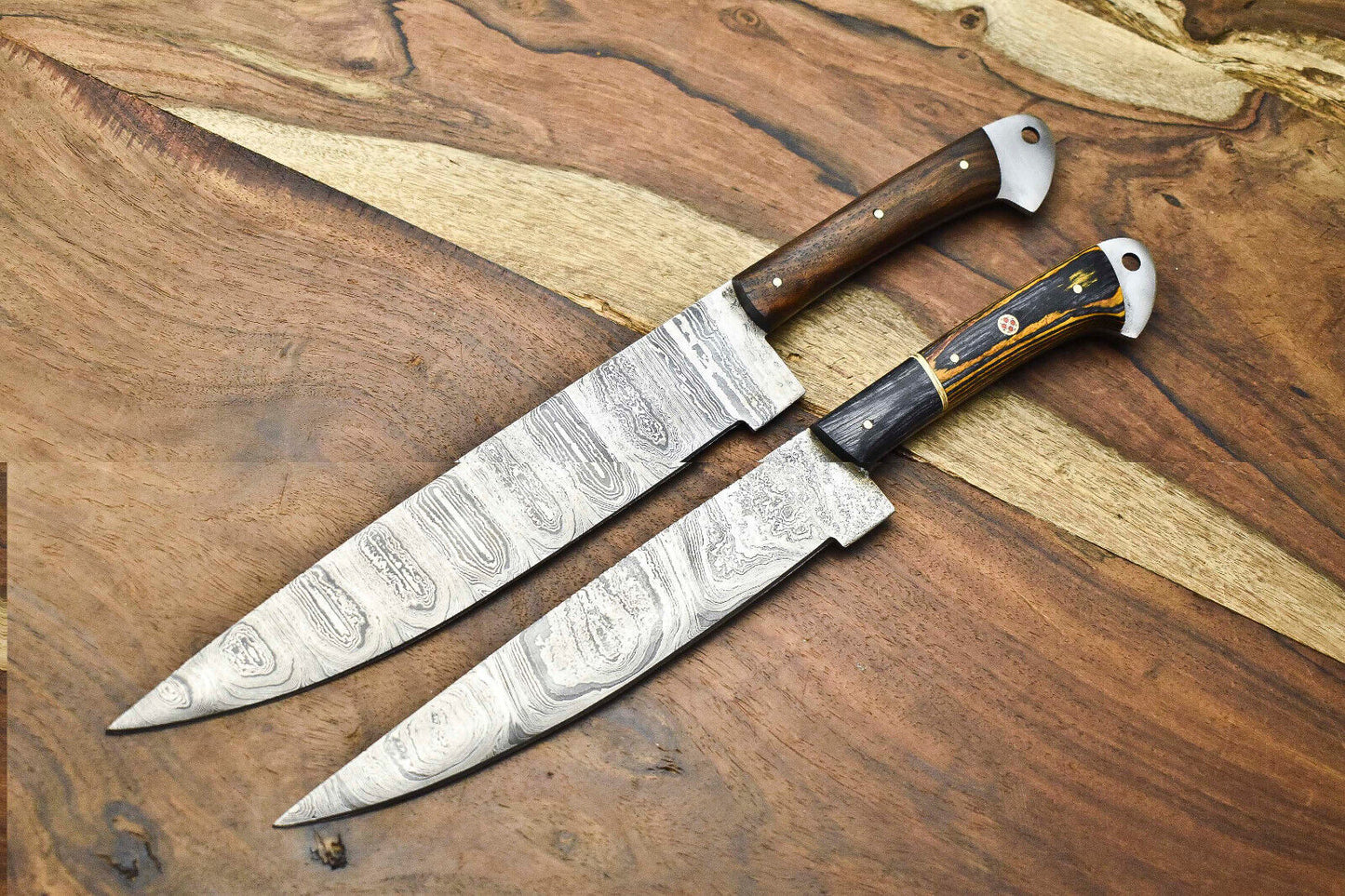 Lot of 2 Handmade Damascus Blade Full Tang Chef Set Knives – 100% Handmade