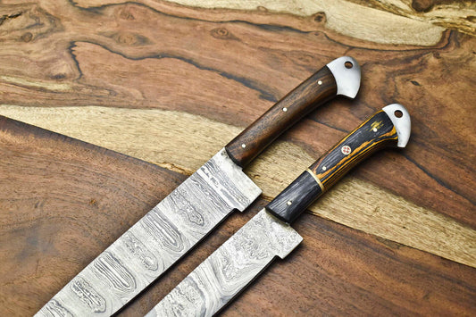 Lot of 2 Handmade Damascus Blade Full Tang Chef Set Knives – 100% Handmade