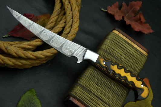 Custom Handmade Damascus Fillet Knife 10.4" Fillet Knife for Hunting & Fishing