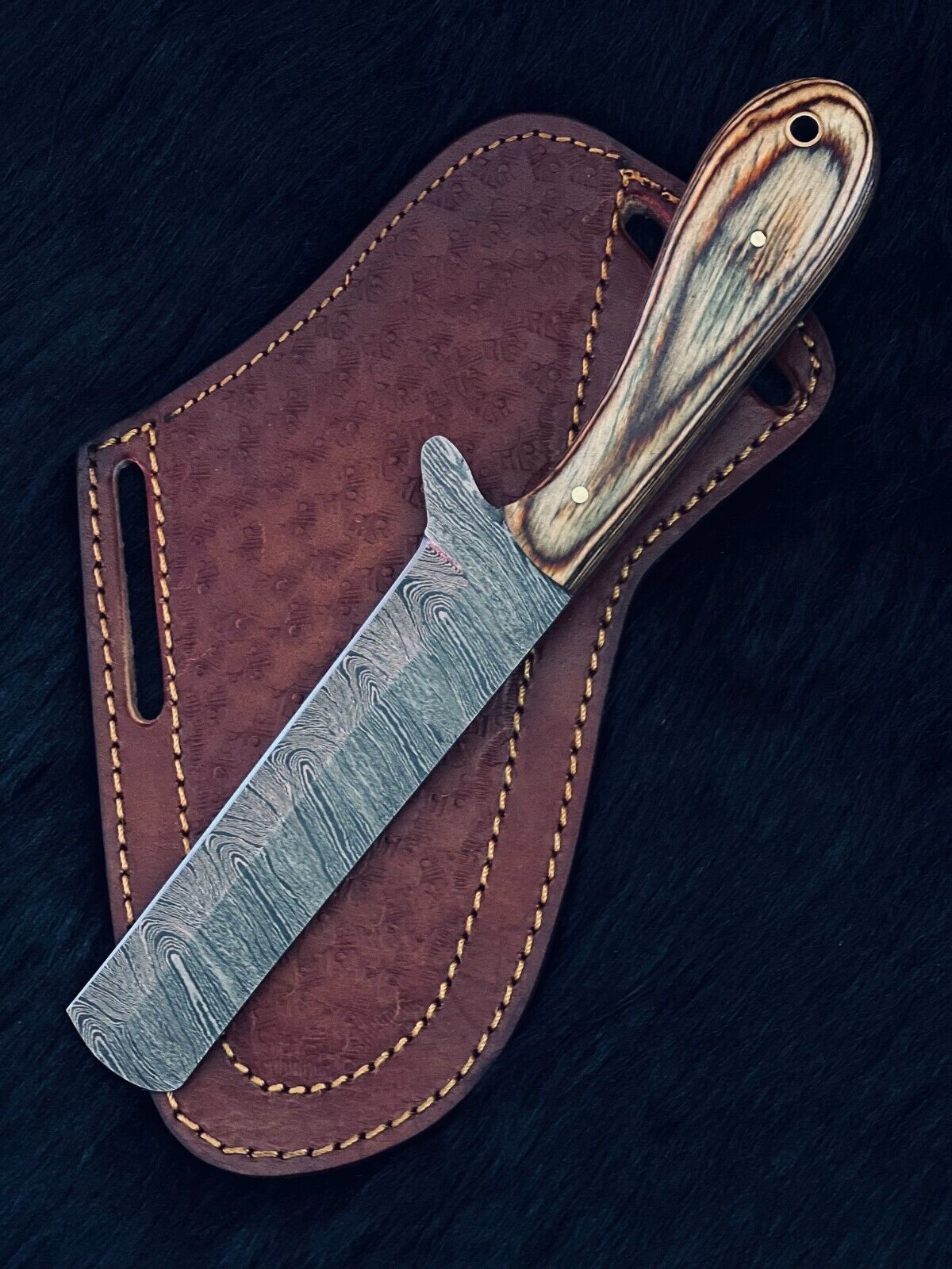 Heritage Forge 9 Inch Damascus Cowboy Bowie Knife with Wood Handle