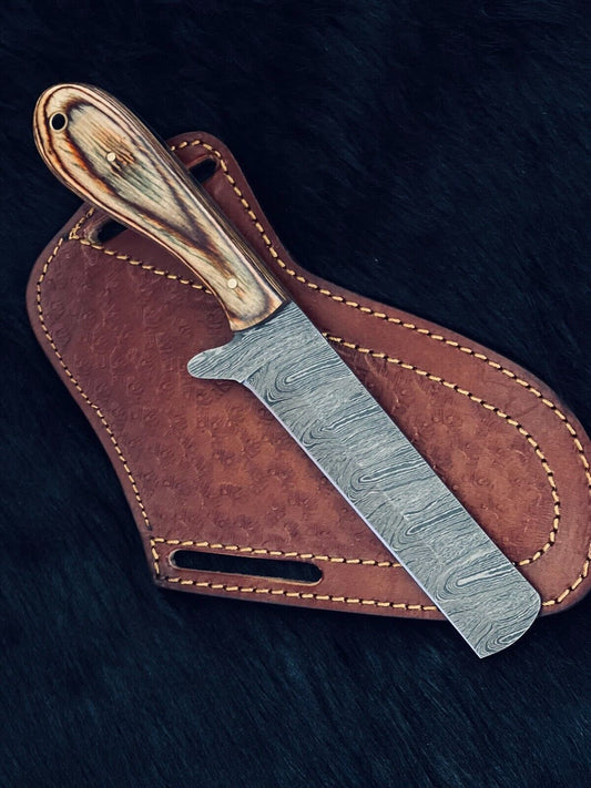 Heritage Forge 9 Inch Damascus Cowboy Bowie Knife with Wood Handle