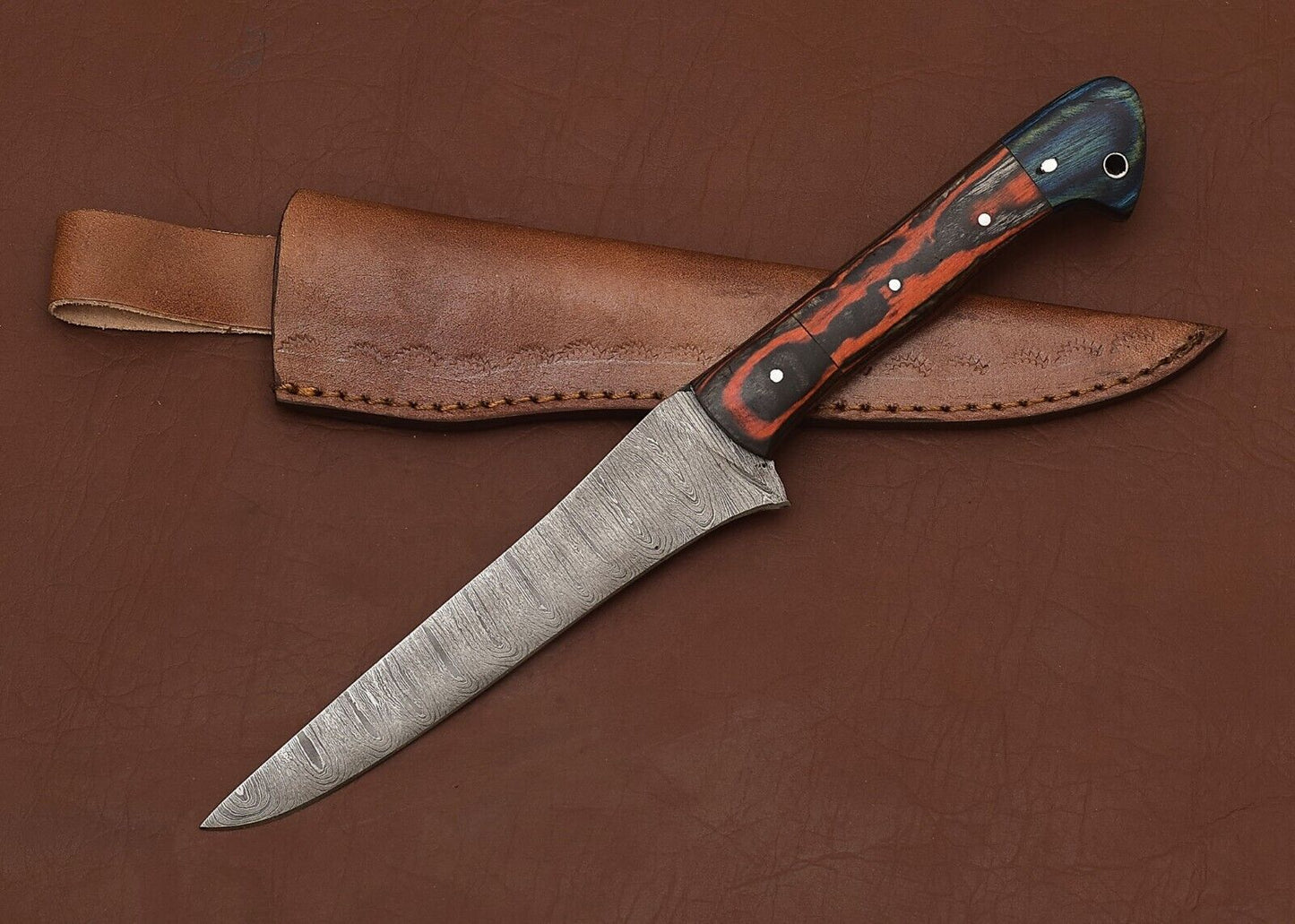 Chef Fillet Knife 8" Blade Pakka Wood Handle Sheath