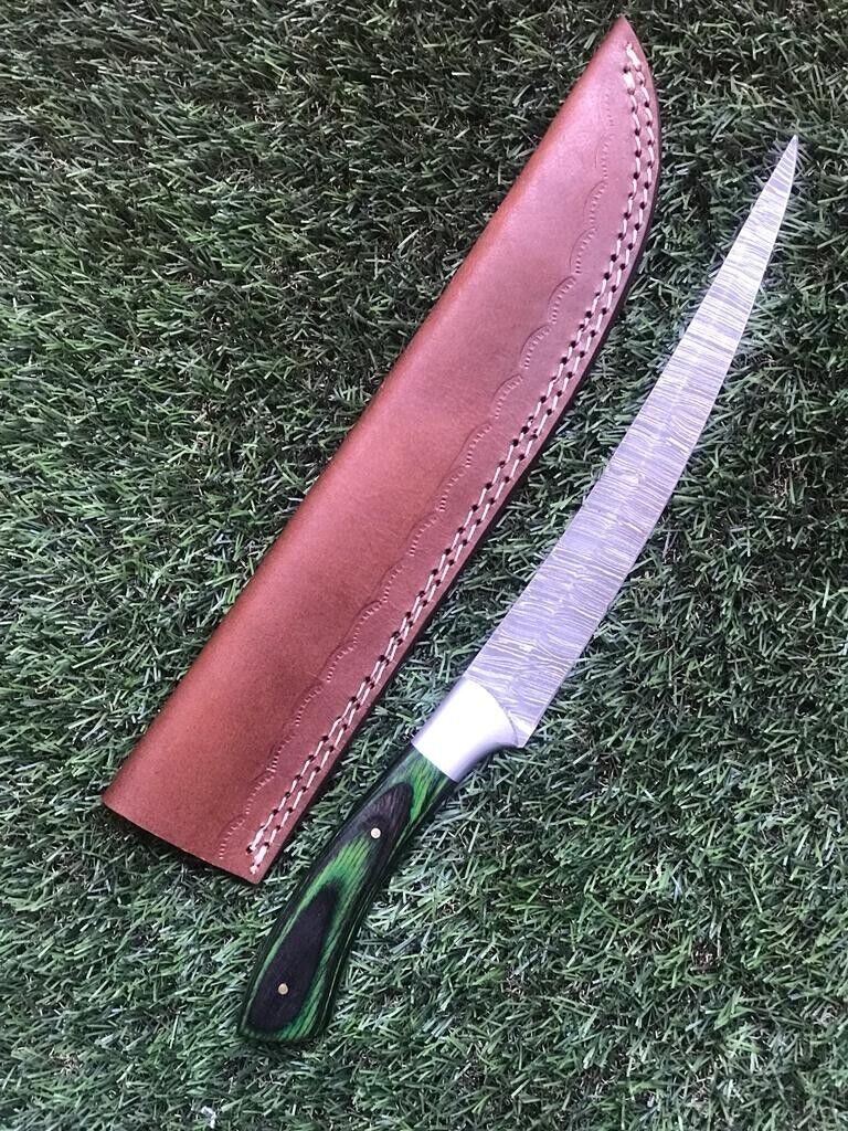 Hand Forged 12.5" Twist Damascus Steel Fillet Knife Professional Fillet Knife W/Sheath