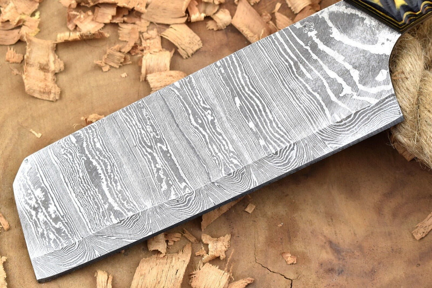 Custom Handmade Forged Damascus Steel Kitchen Chef Knife – Black & Yellow Dollar Handle