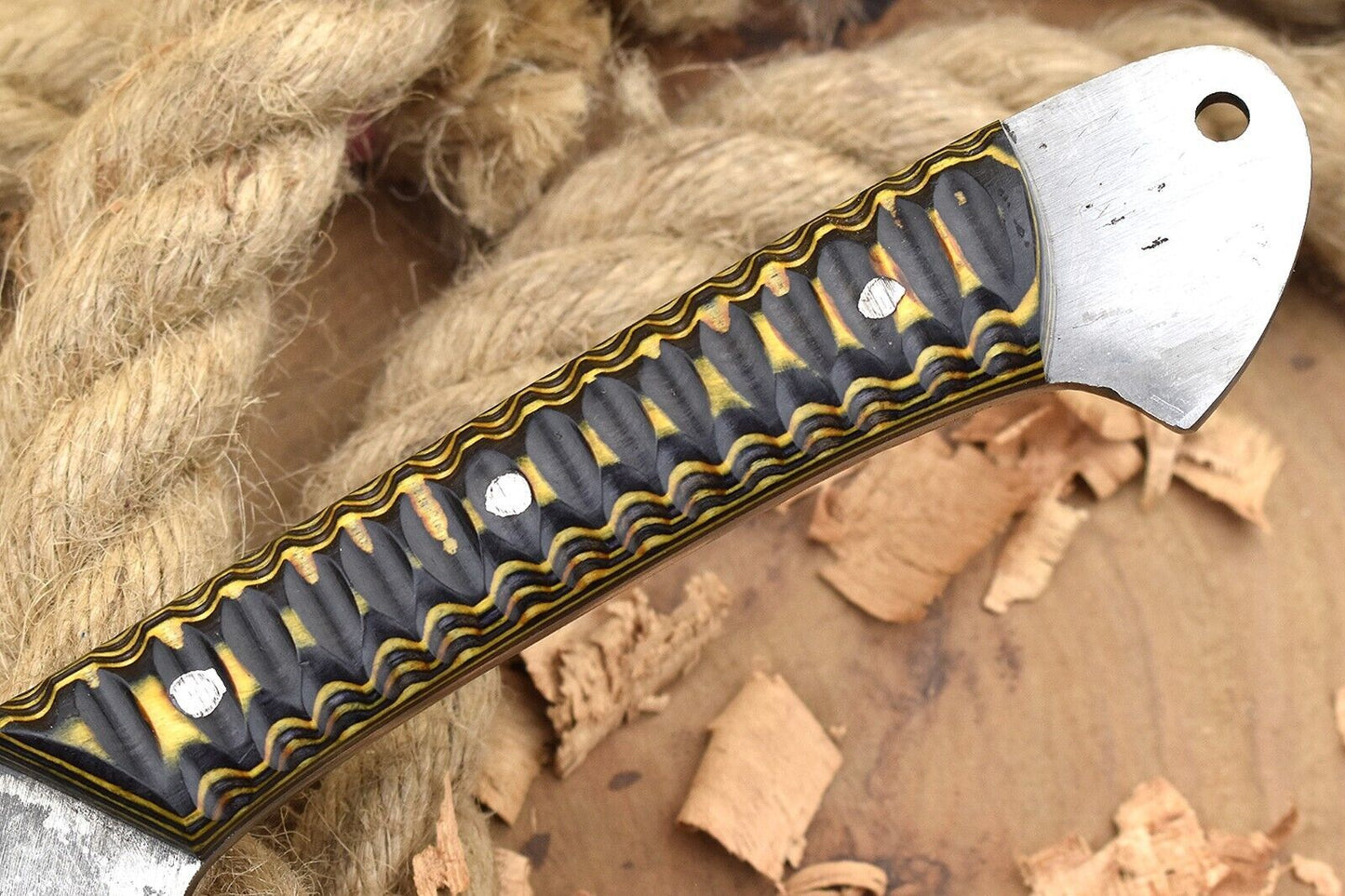Custom Handmade Forged Damascus Steel Kitchen Chef Knife – Black & Yellow Dollar Handle