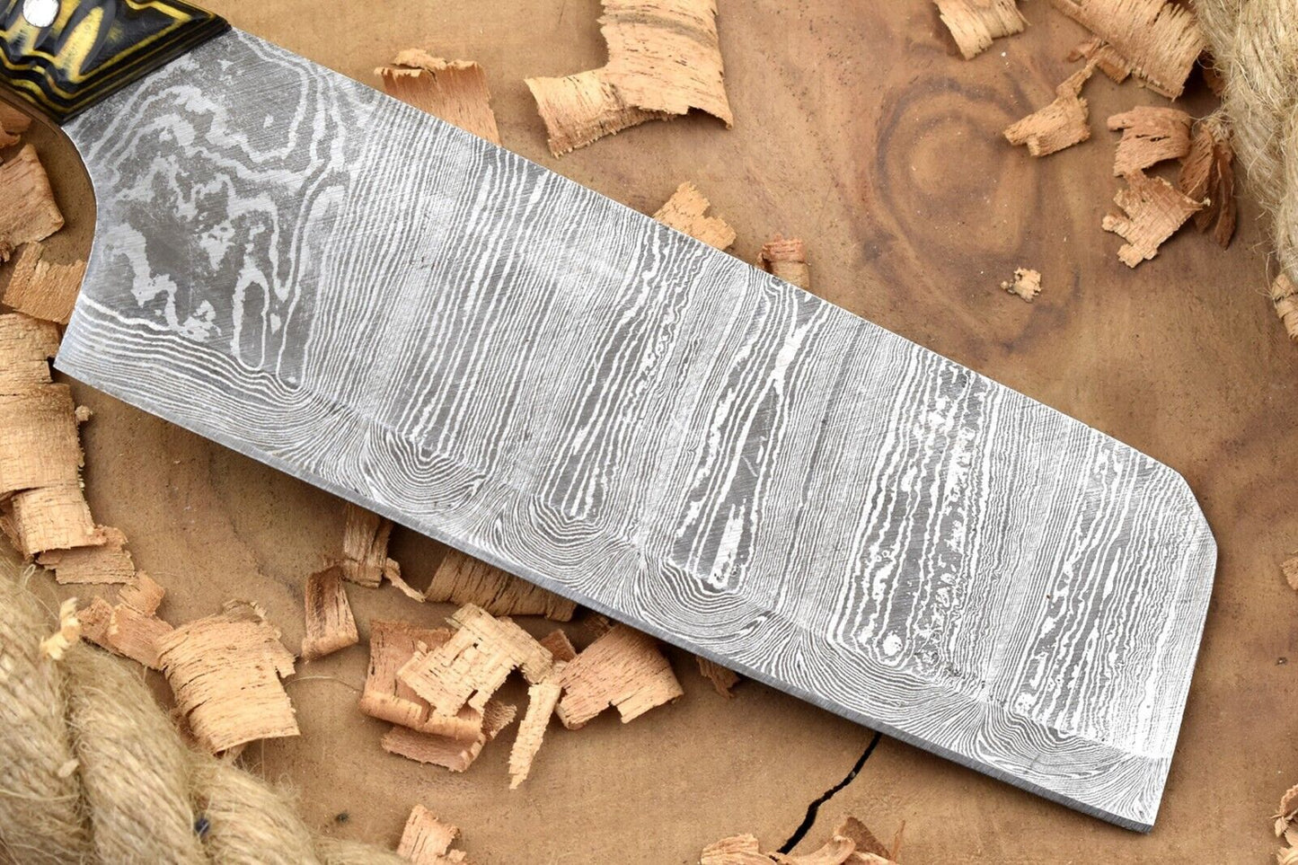 Custom Handmade Forged Damascus Steel Kitchen Chef Knife – Black & Yellow Dollar Handle