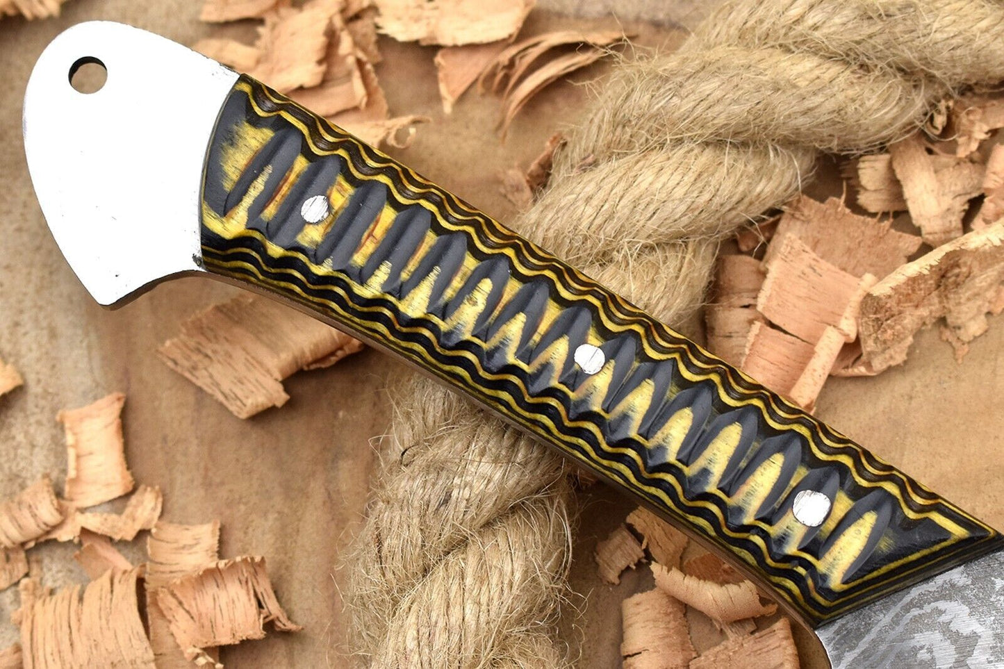 Custom Handmade Forged Damascus Steel Kitchen Chef Knife – Black & Yellow Dollar Handle