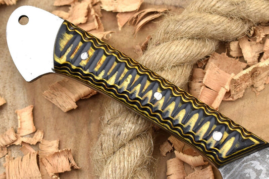 Custom Handmade Forged Damascus Steel Kitchen Chef Knife – Black & Yellow Dollar Handle