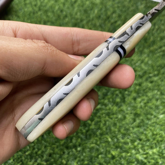 7.5" Damascus Bowie Knife with Camel Bone Handle