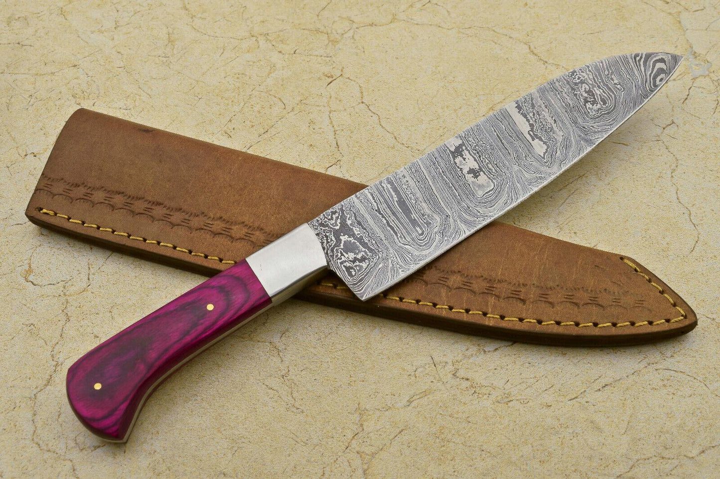 RARE CUSTOM DAMASCUS LARGE FRENCH CHEF Kitchen Knife – Handmade Pakka Wood Handle