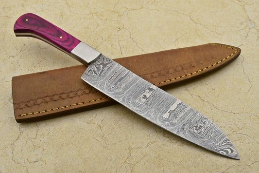 RARE CUSTOM DAMASCUS LARGE FRENCH CHEF Kitchen Knife – Handmade Pakka Wood Handle