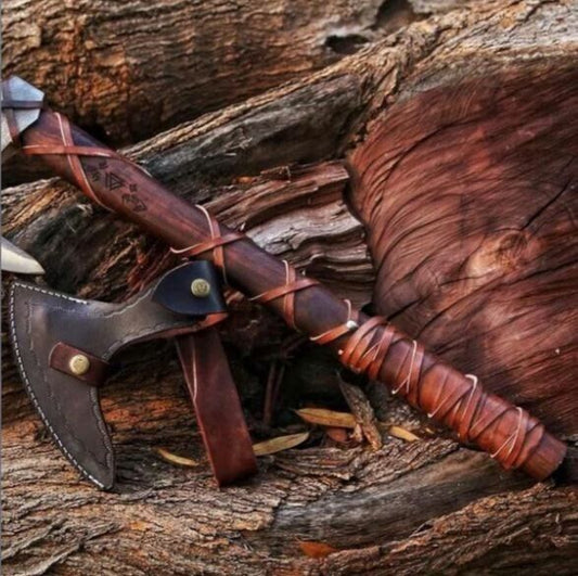 Handmade Carbon Steel Ragnar Nordic Viking Axe Camping Hiking Hunting & Camping