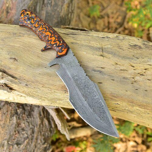 12" Damascus Kukri Bowie Knife – Twist Pattern Blade & Leather Sheath