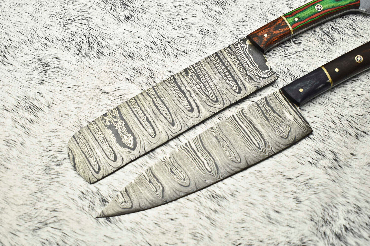 Lot of 2 Handmade Damascus Steel Chef Knives | Full Tang Kitchen Knife Set