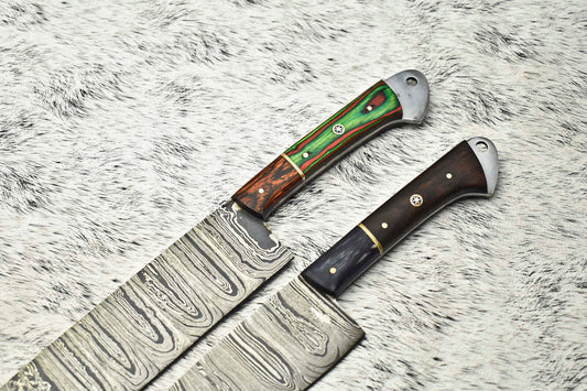 Lot of 2 Handmade Damascus Steel Chef Knives | Full Tang Kitchen Knife Set