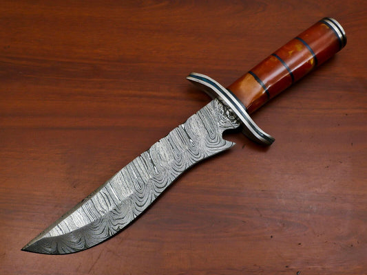 Heritage Forge Custom Handmade Damascus Clip Point Bowie Knife with Wood Handle