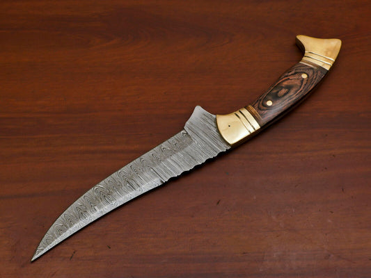 12" Handmade Damascus Steel Hunting & Bowie Knife – Wood Handle