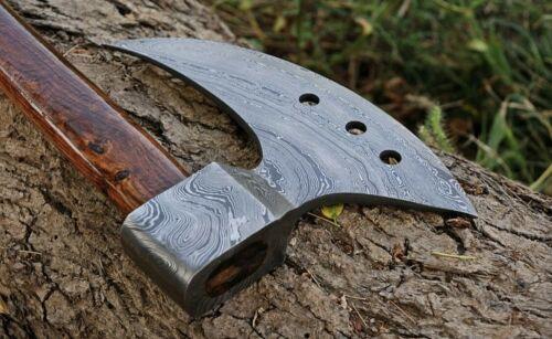 Custom Handmade Forged Damascus Steel Tomahawk Hatchet Axe Integral with Leather Sheath