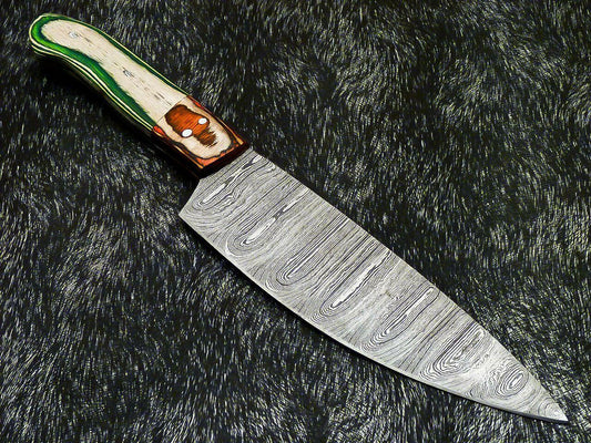 12" Professional Kitchen Chef Knife – Handmade Damascus Steel with Hard Wood Handle