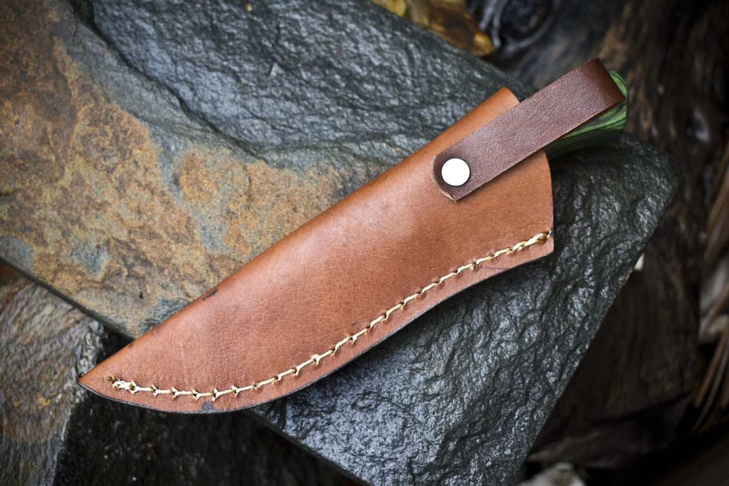 Twist Damascus Skinner Knife with Hardwood Handle and Micarta Bolster – Handmade Gift Knife for Hunting and Outdoors