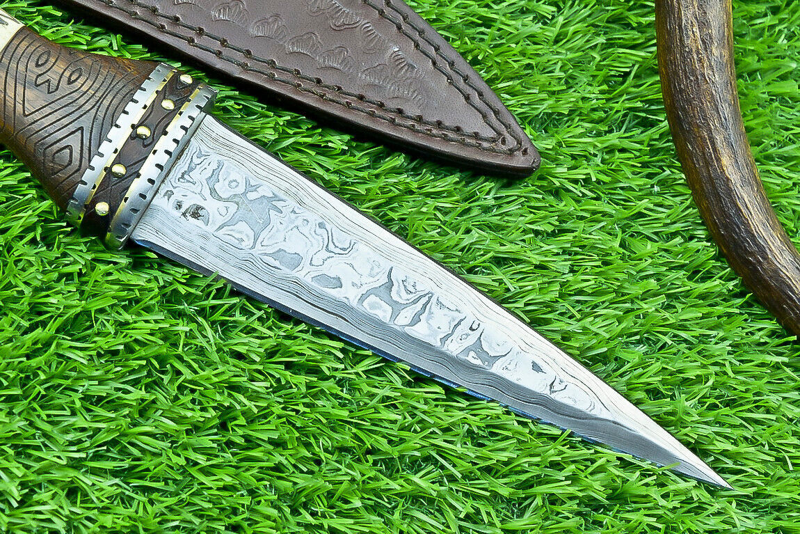 12 Inch Handmade Damascus Dagger Knife with Camel Bone and Wood Handle