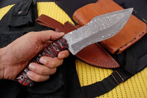 Handmade 12" Damascus Kukri Bowie Knife | Hand Forged Steel & Leather Sheath