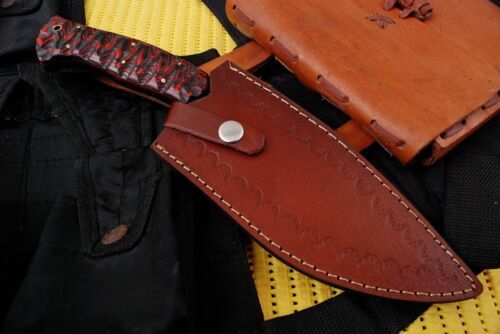 12" Custom Handmade Hand Forged Damascus Steel Hunting Kukri Bowie Knife with Leather Sheath